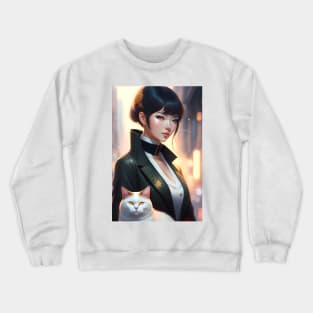 Beautiful woman with cat - Modern digital art Crewneck Sweatshirt